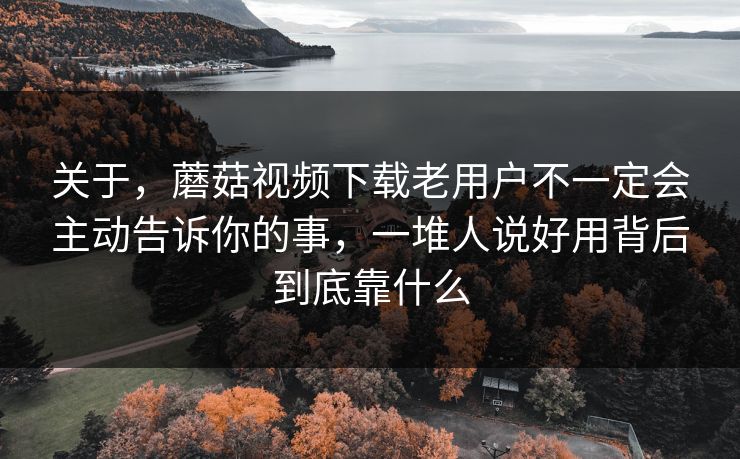 关于，蘑菇视频下载老用户不一定会主动告诉你的事，一堆人说好用背后到底靠什么