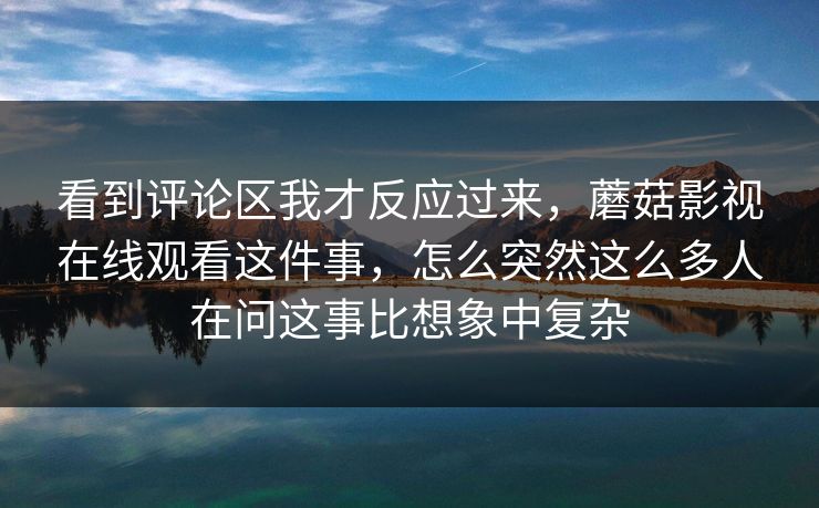 看到评论区我才反应过来，蘑菇影视在线观看这件事，怎么突然这么多人在问这事比想象中复杂